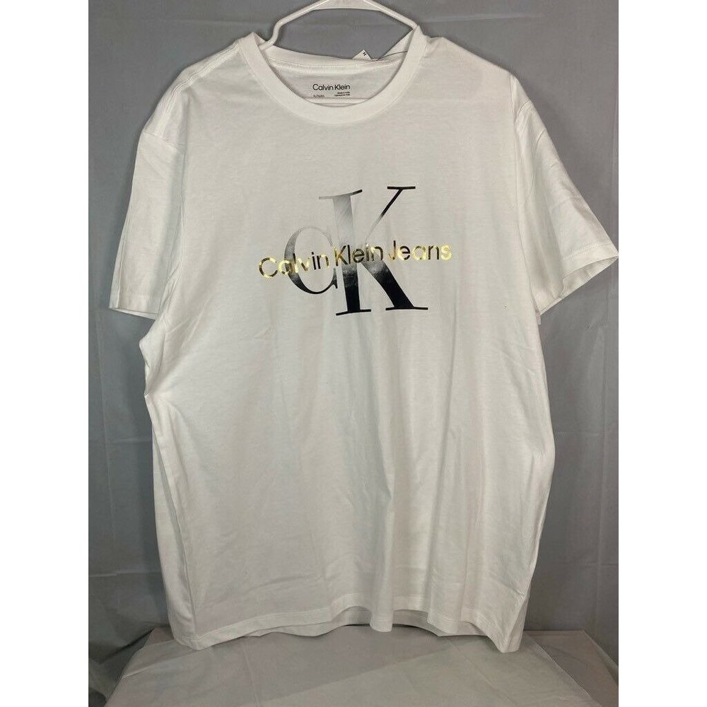 Calvin Klein Jeans Mens Graphic T-Shirt White Spell Out Crew Neck Tee XL